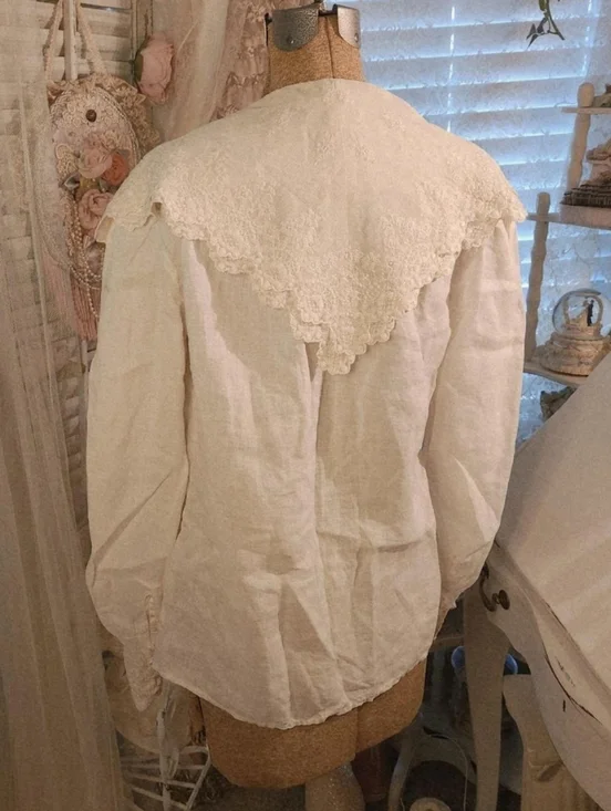 ♡ vintage 80s ralph lauren linen lace tie blouse ♡ - Picture 5 of 8